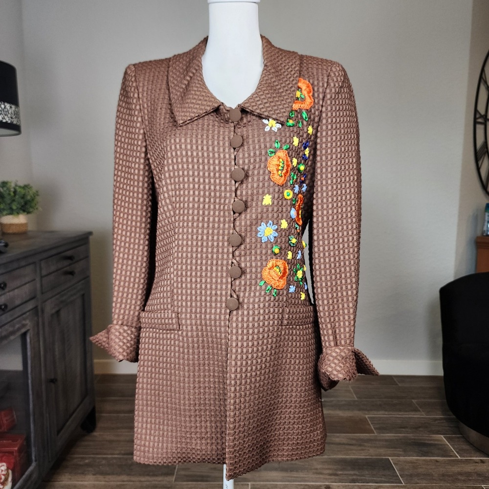 Roberta Badino Alta Moda Hand Embroidered Blazer Jacket Small Brown VTG 90s Rare